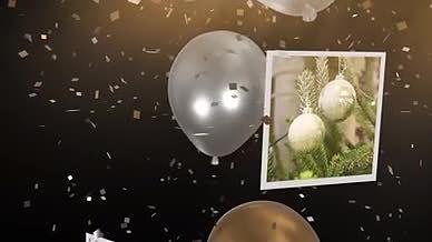 三维气球和金色空间中的圣诞新年照片展示视频的预览图